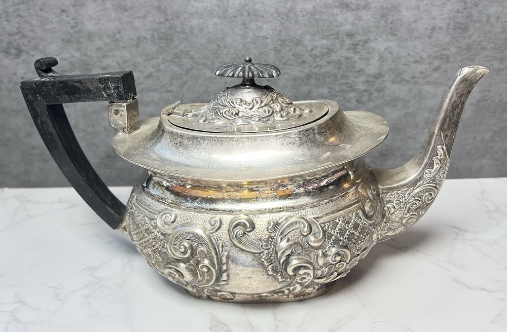 Antique Victorian Repousse Teapot Silver Plate Silverplate Tea