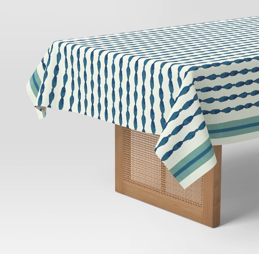 🥥 Threshold Rectangular Coastal Tablecloth Blue Striped 60” x 104”🆕