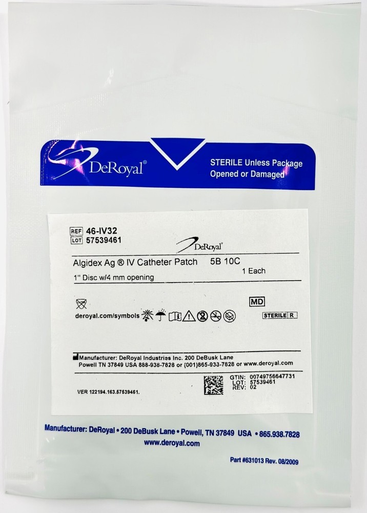 *5-Pieces* DeRoyal Algidex Ag IV Catheter Patch 5B Dressing 1" Disk 46-IV32