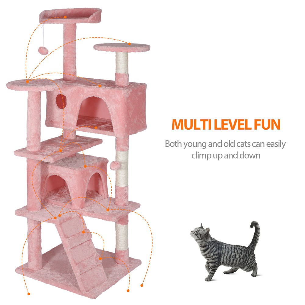 53" Cat Tree Activity Tower Pet with Scratching Posts Ladders Indoor Pink