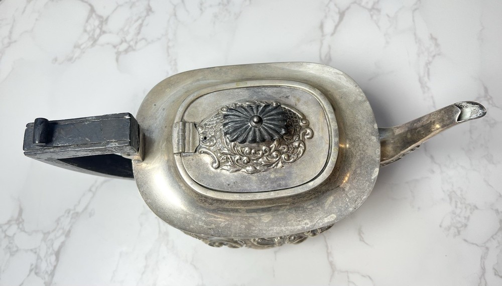 Antique Victorian Repousse Teapot Silver Plate Silverplate Tea