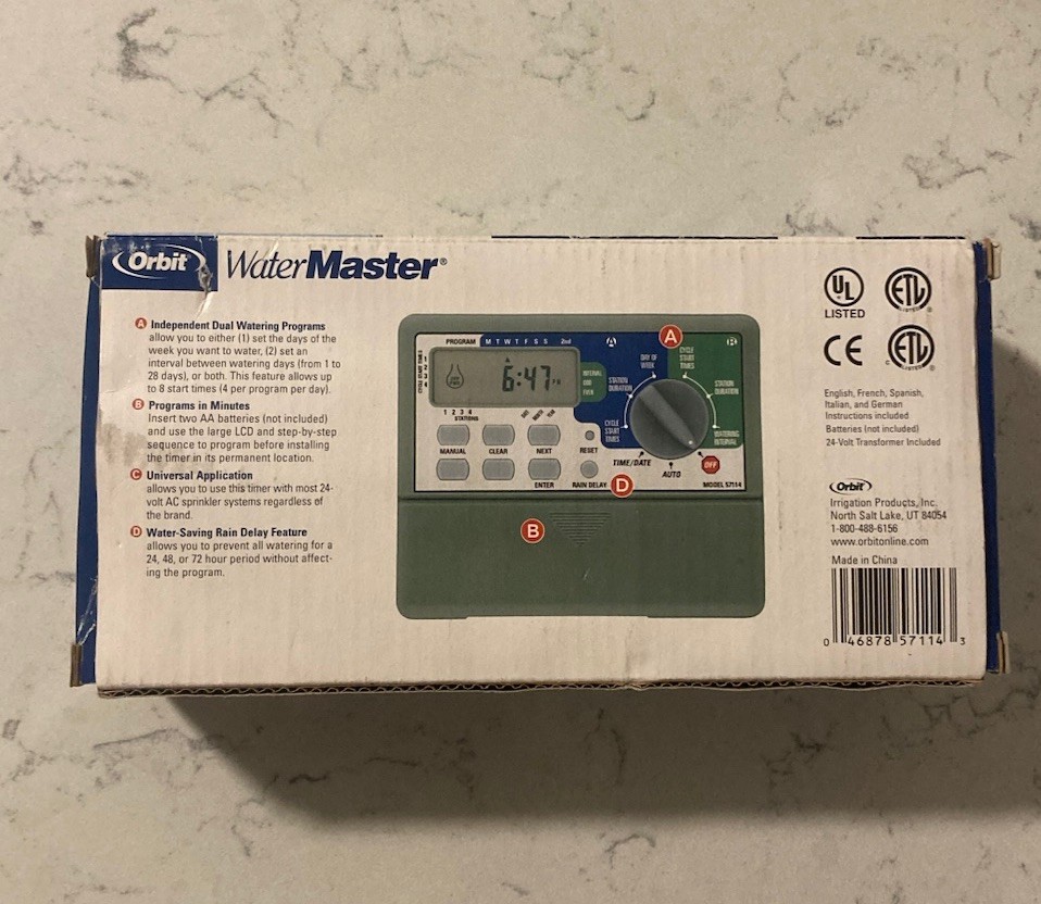 Orbit Water Master 4Station Automatic Sprinkler System Timer Model 57114-WT2X