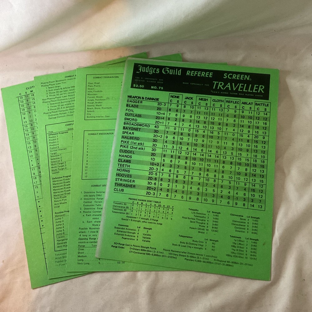 Judges Guild Referee Screen Set Traveller #75 Sci Fi RPG