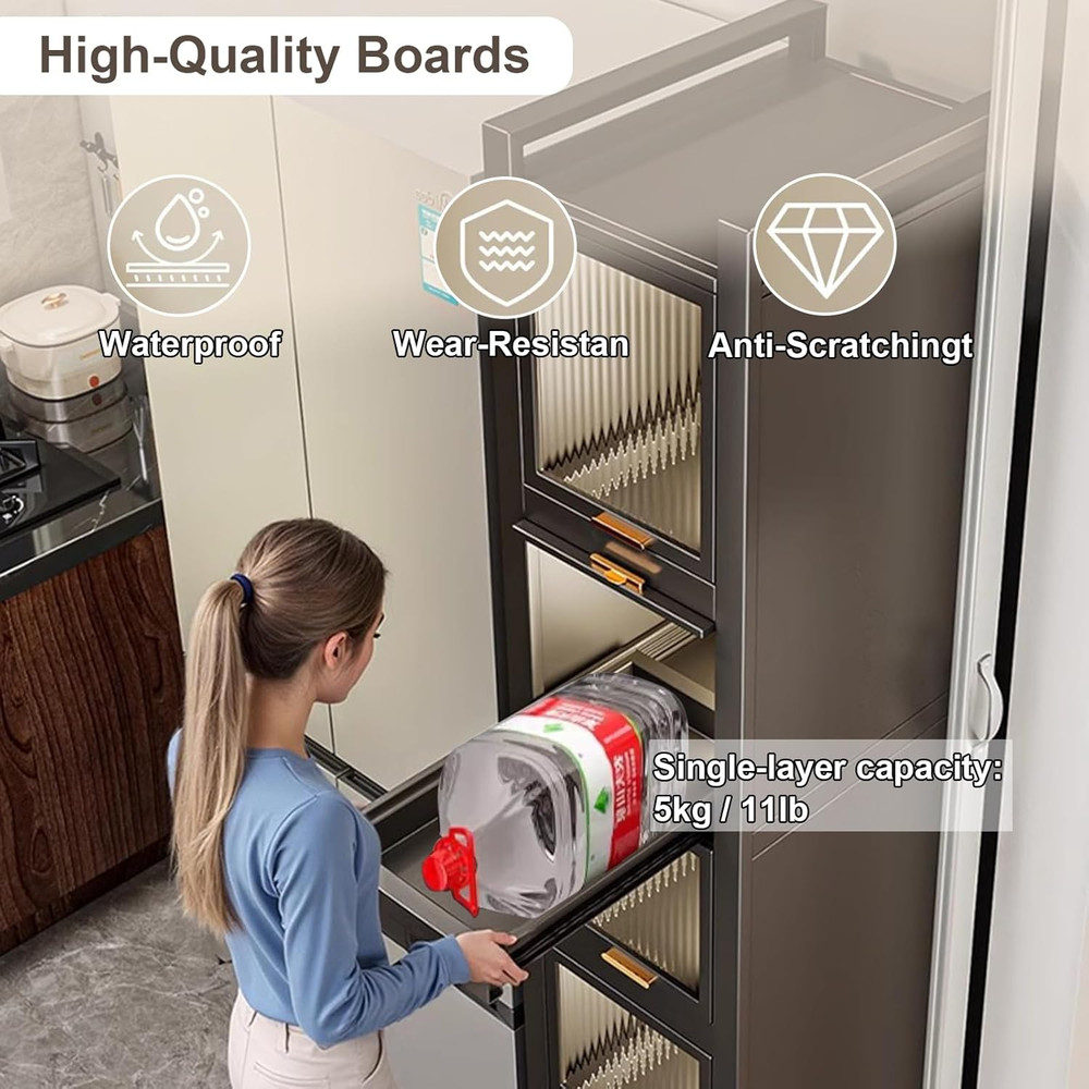 Slim Rolling Spice Rack with Transparent Door - Space Saving Kitchen Organizer