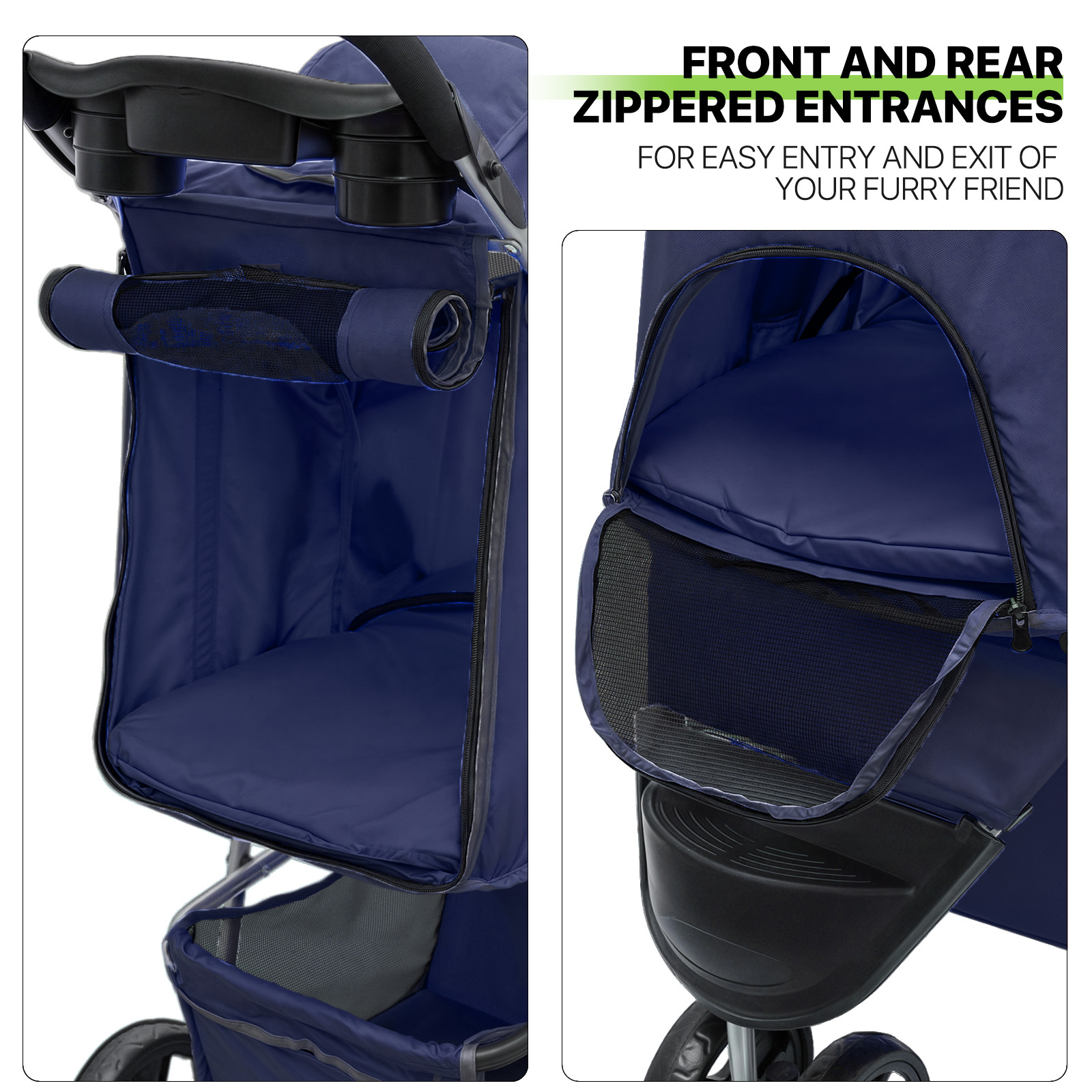 Blue Foldable Dog Stroller Small Medium Pet Travel Cage Carrier Cart w/Sunshade