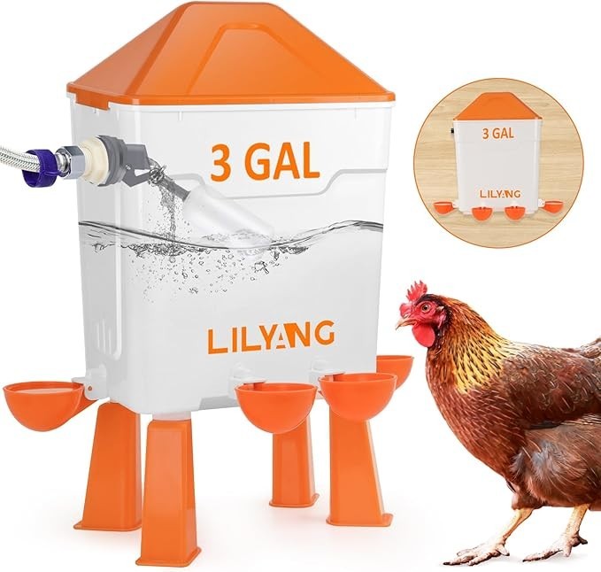 Automatic Chicken Waterer,Float-Controlled Large Watering System with Stainless