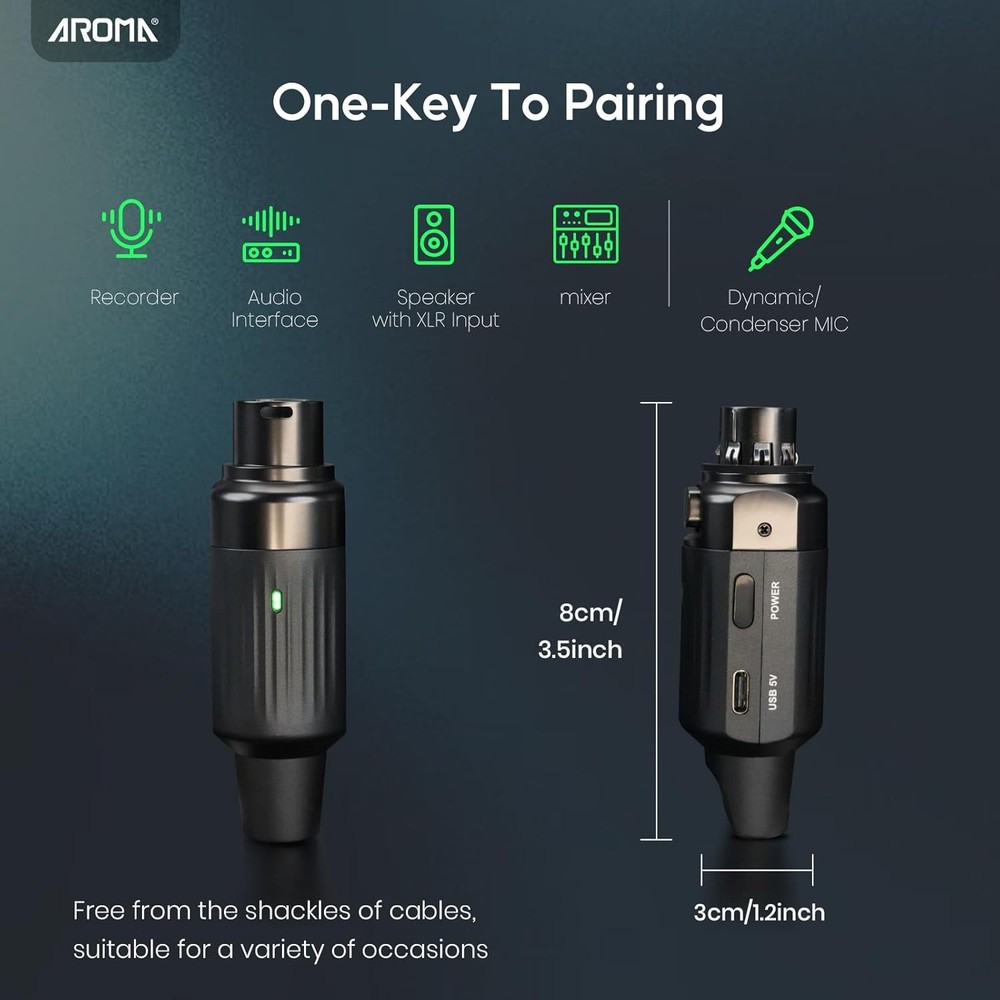 Wireless XLR Transmitter Receiver, UHF Wireless Microphone Audio System for Dyna