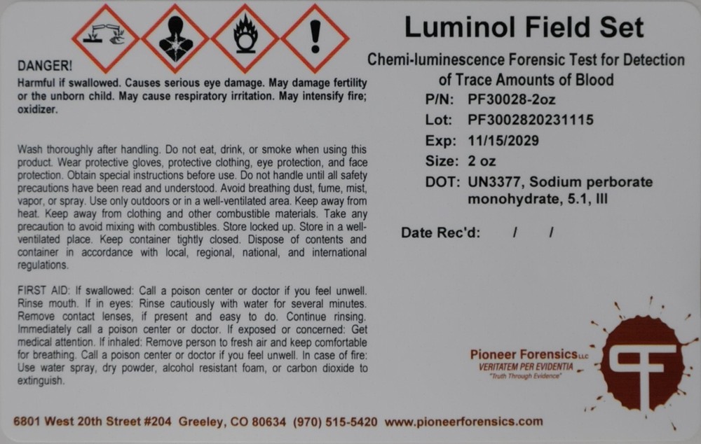 Pioneer Forensics 2oz Luminol Spray
