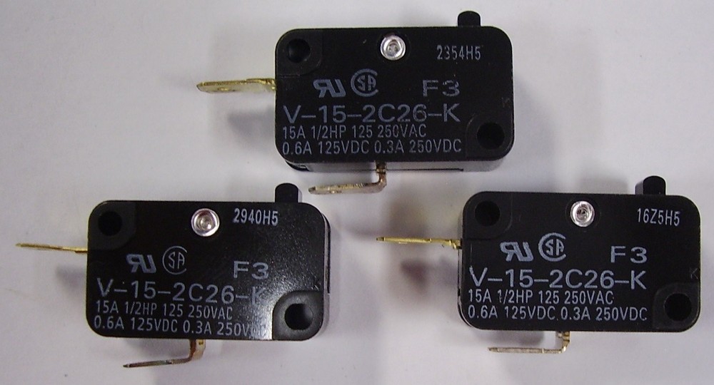 3 pieces, Omron, V-15-2C26-K F3, Micro Switch, Snap Action