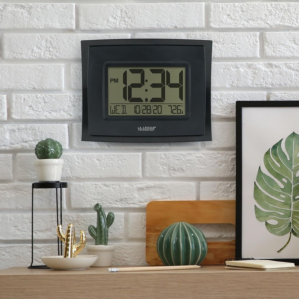 Modern Wall Mount Digital Clock with Temperature Reading and Alarm Feature