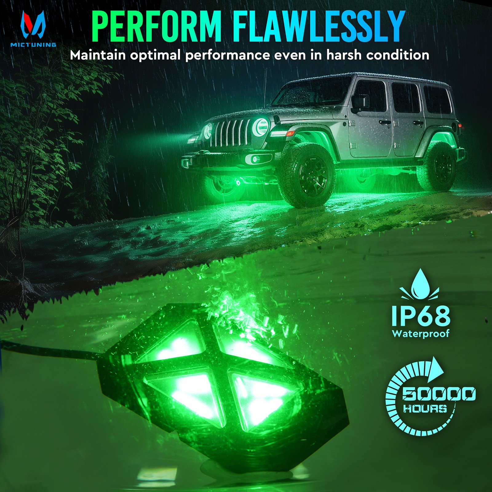 MICTUNING C4 RGBW LED Rock Lights -8 Pods 48W Underglow Neon Accent Lighting Kit