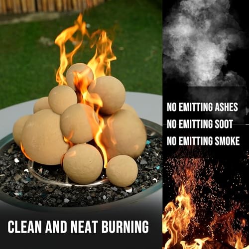 4-inch Ceramic Fireplace Balls, 12PCS Round Beige Fire Pit/Firepalce Insert
