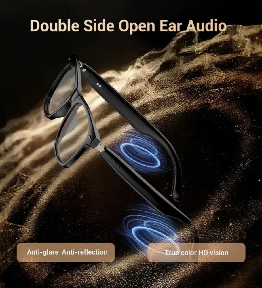 bluetooth speaker glasses - clear lens, black frame