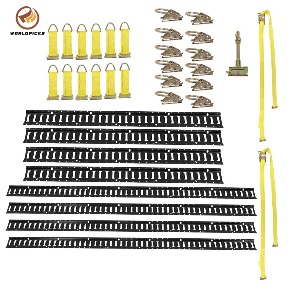 Black 35 Pack Multi-Size E Track Rail Kit, 5ft 8ft Rails With Straps Hardware