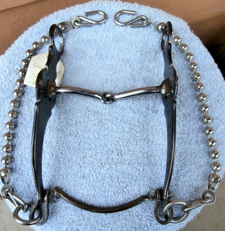 Greg Darnall Silver Concho Blued Black Shank Snaffle Horse Bit Ball Rein Chains