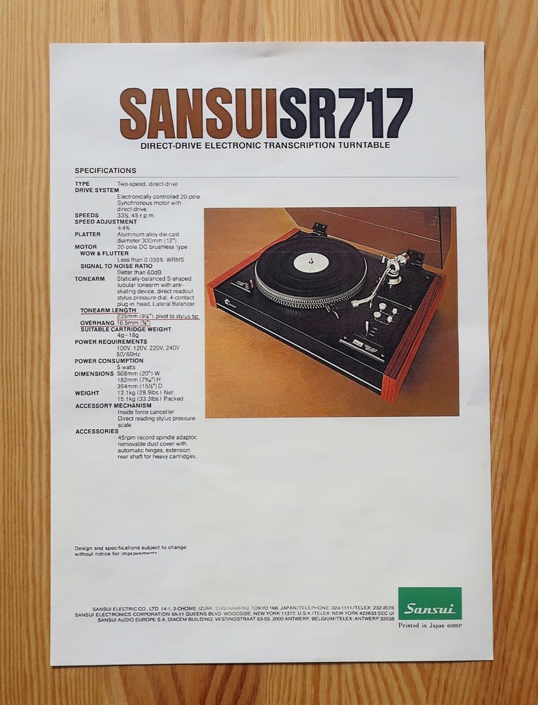 Sansui SR-717 Custom Designed Tonearm Cartridge Stylus Alignment Protractor