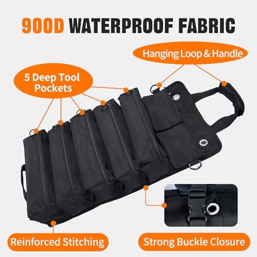 Portable Foldable Roll-Up Waterproof Tool Bag Organizer with 5 Compartments &