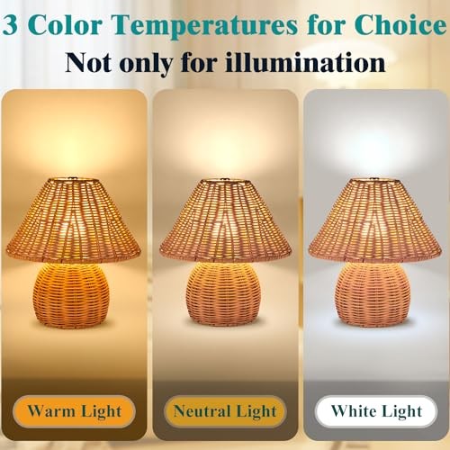 Bamboo Table Lamp Handmade Boho Rattan Bedside Lamp,3 Colors Small Brown