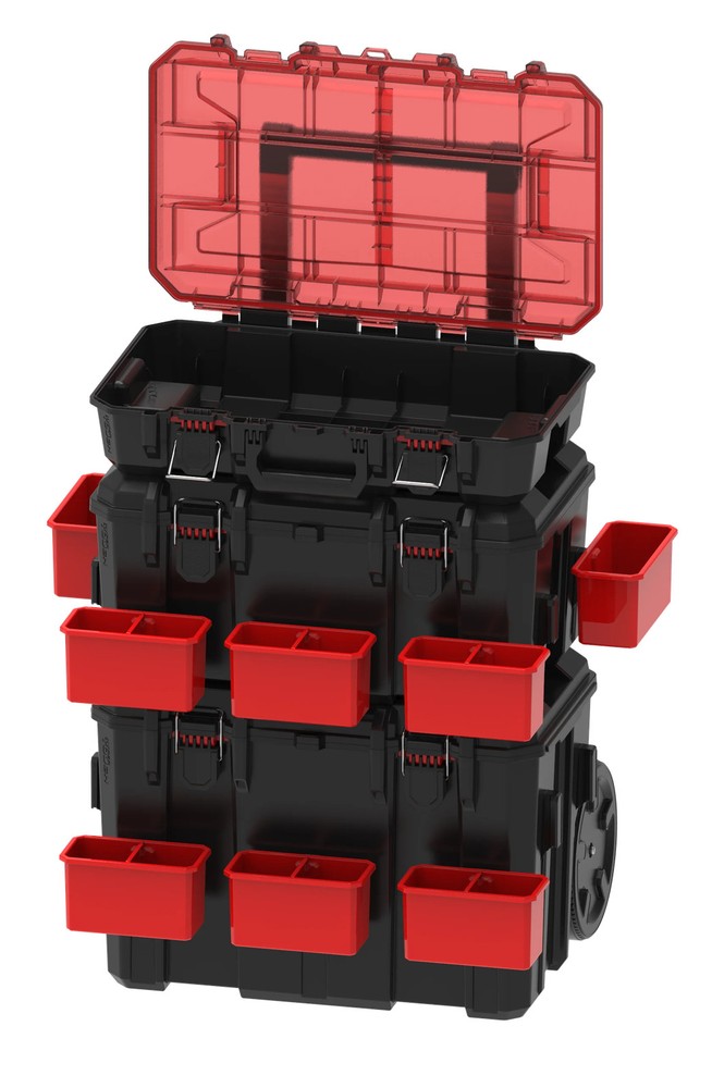 Hyper Tough Hyper Stack Heavy Duty 3 Piece Modular Rolling Toolbox System, Black
