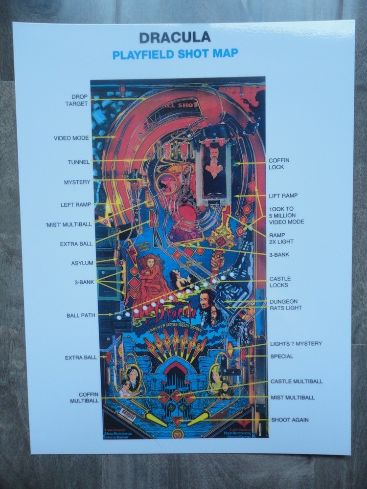 Bram Stoker's Dracula Pinball Machine Rules & Shot Map Mint