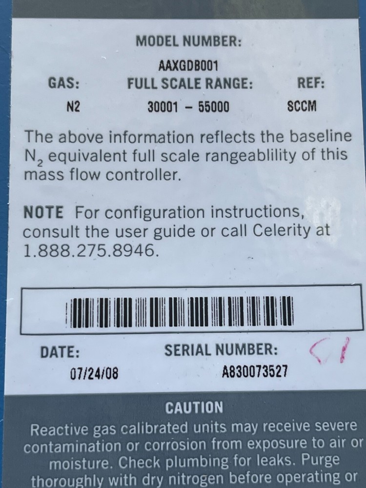 Celerity IN3XP AAXGDB001 Mass Flow Controller MFC N2 50,000SCCM DeviceNet