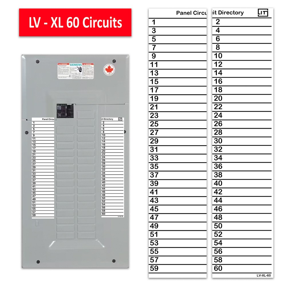 LV Fuse Box Panel Directory Label All Electrical Panel (Large 60 Circuits 2 Pcs)