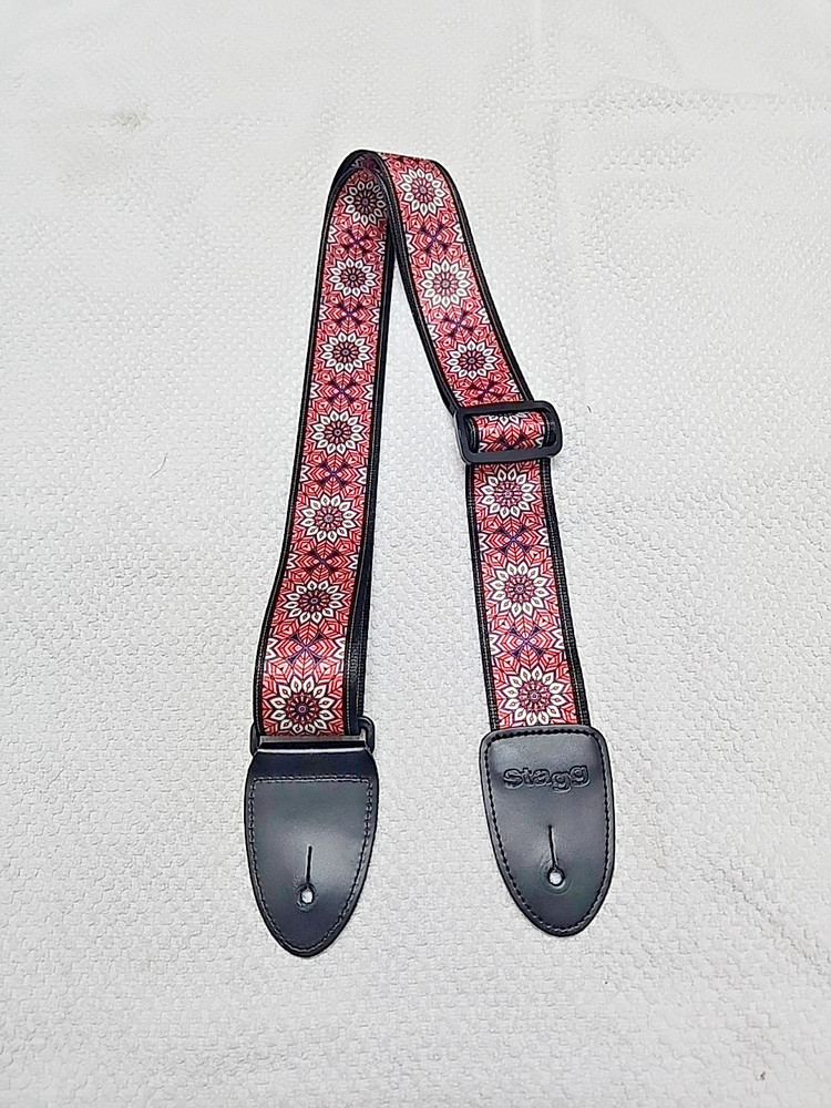 NOS Stagg Brand Adjustable Nylon 2" Adjustable Guitar Strap Pink Mandala Pattern