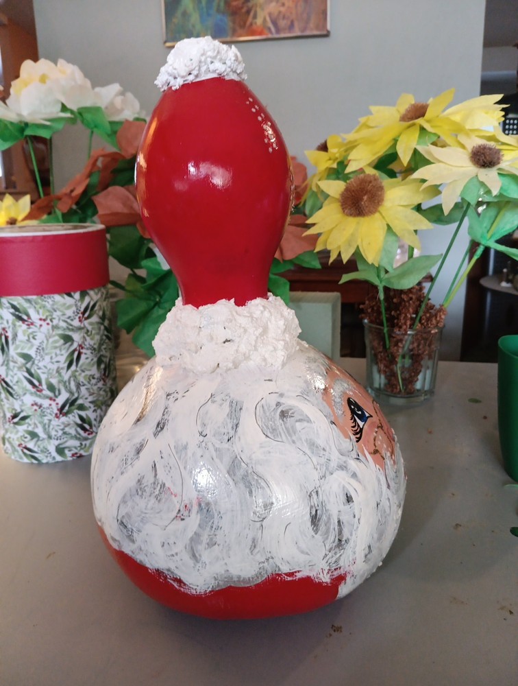 Handpainted Santa Gourd. 13" Tall. 8" Across.