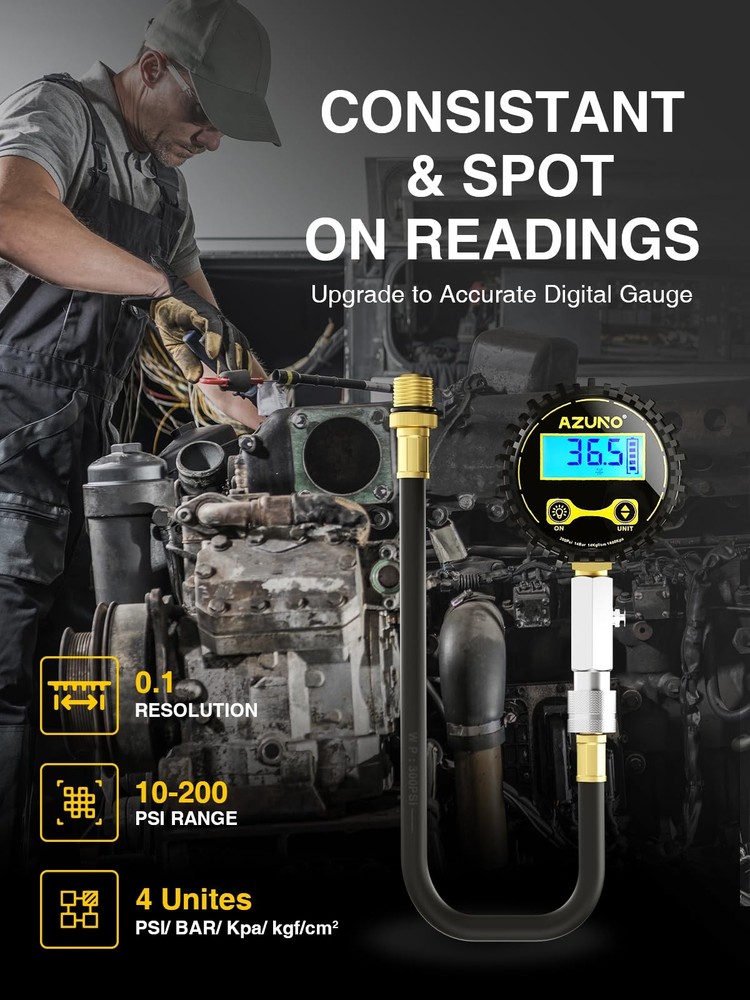 AZUNO Compression Tester Automotive, Digital Gauge Molded Case