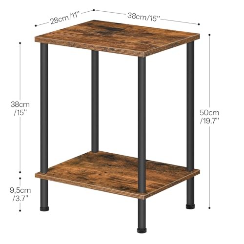End Table, Small Side Table, Nightstand with 2-Layer 1 Rustic Brown + Black