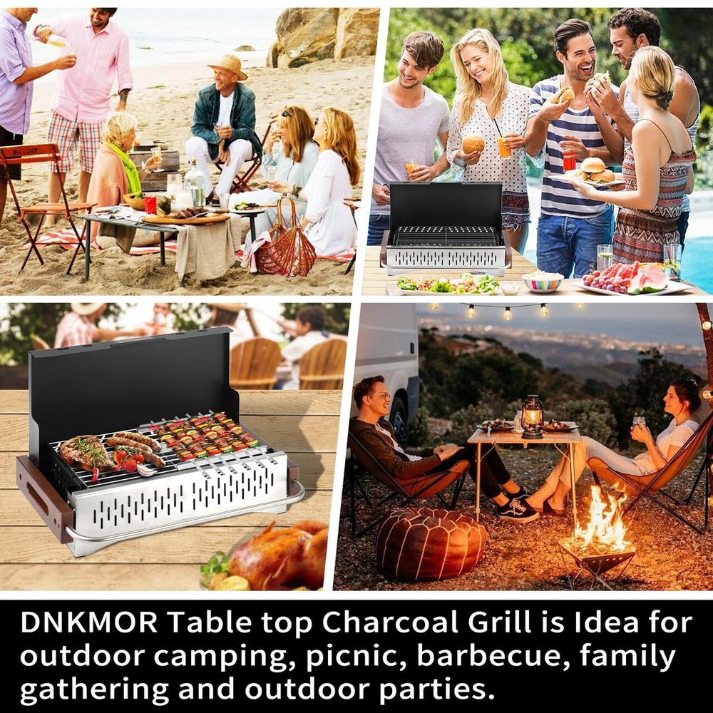 Charcoal Grill, Tabletop Foldable Barbeque Grill, Stainless Steel Notebook Grill