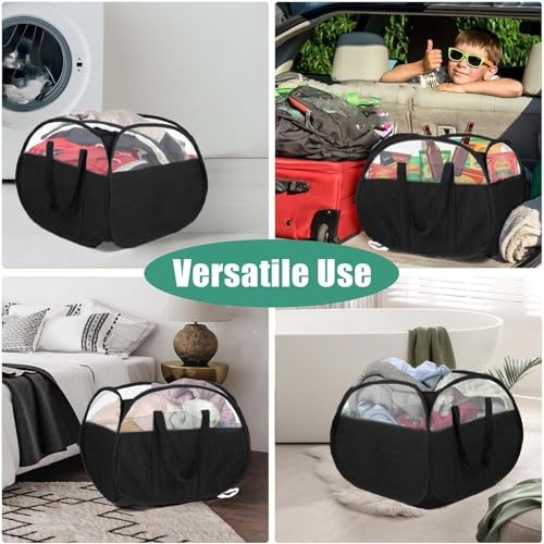 Collapsible Laundry Baskets, Tear Proof Pop Up Laundry Hamper with Square Black