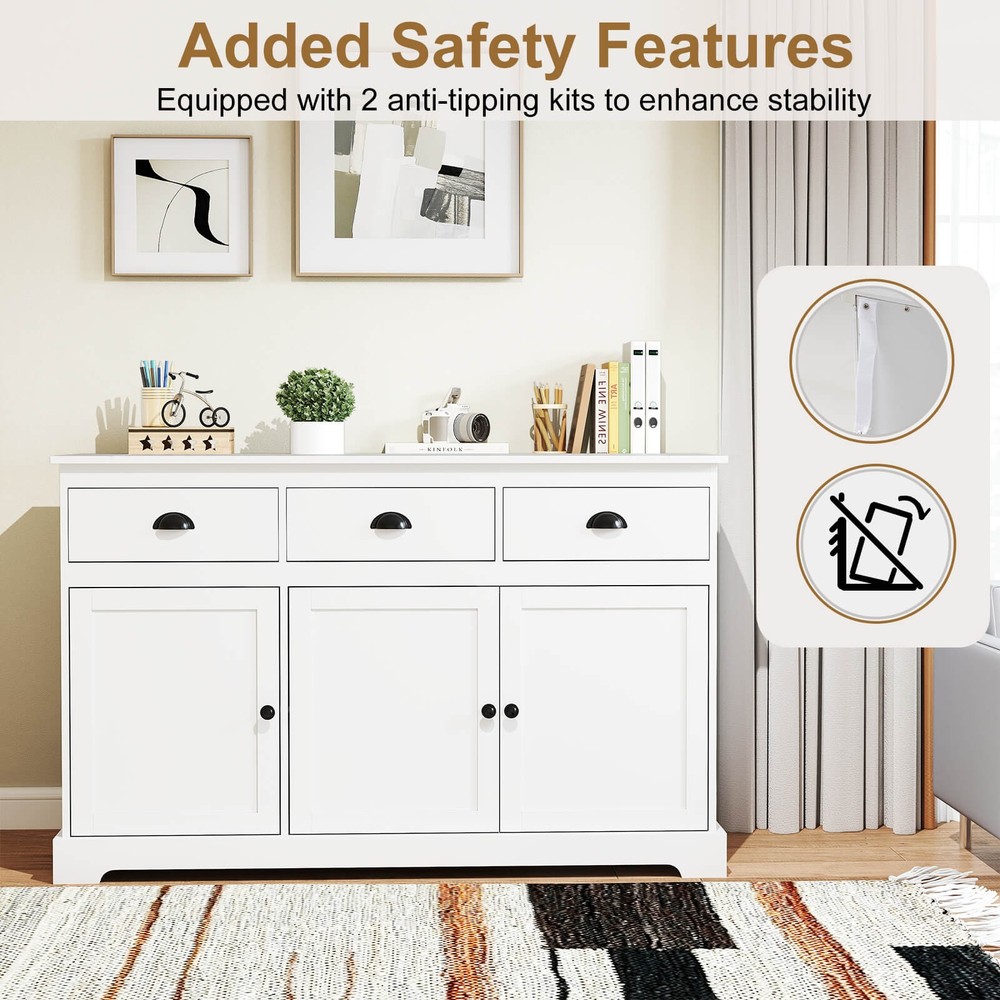 3 Drawers Sideboard Buffet Cabinet Console Table Kitchen Storage Cupboard White