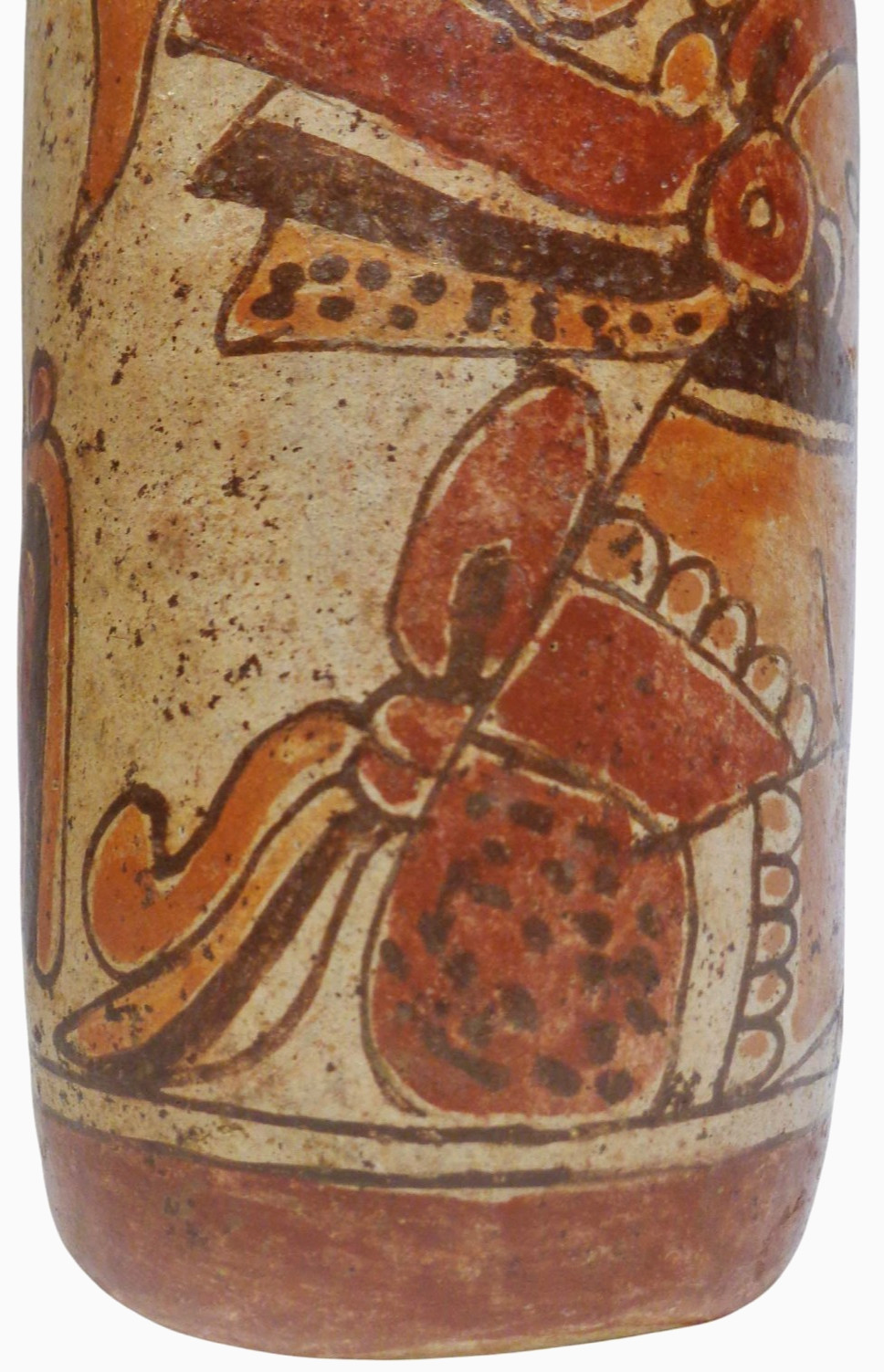 MID-CENT REPRO of PRE-COLUMBIAN HAND DEC CERAMIC CYLINDER VESSEL of SEATED DEITY