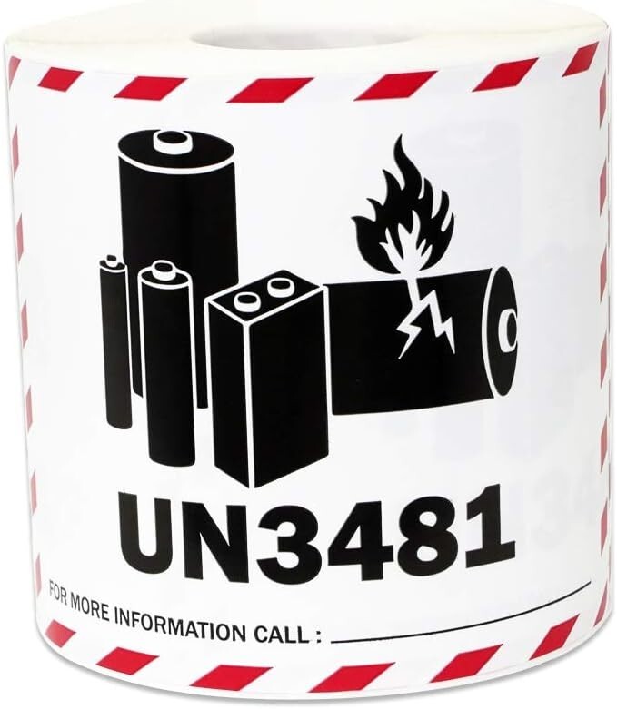 Lithium Battery UN3481 Shipping Labels, 3.25 x 4.25 Inches, 500 Labels Per Roll