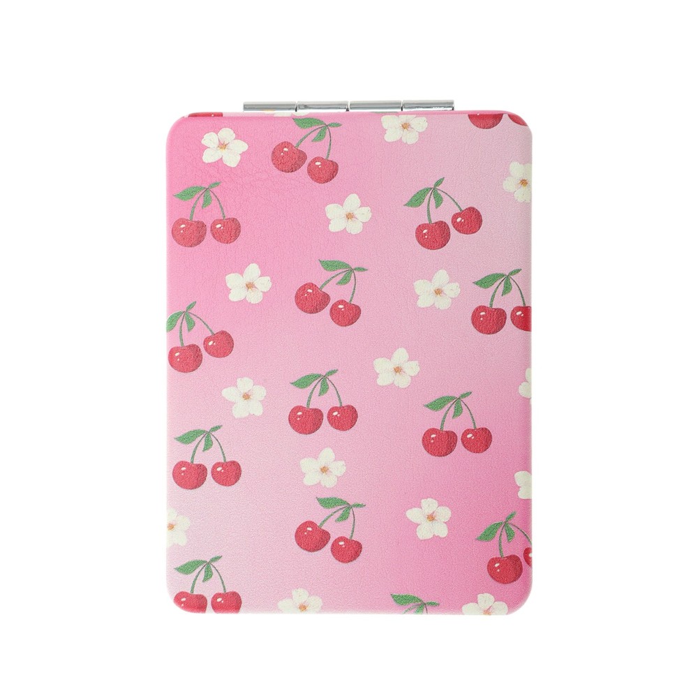 1 Pc Women Medium Rectangular Shape Handheld Mirror for Travel Pink Red
