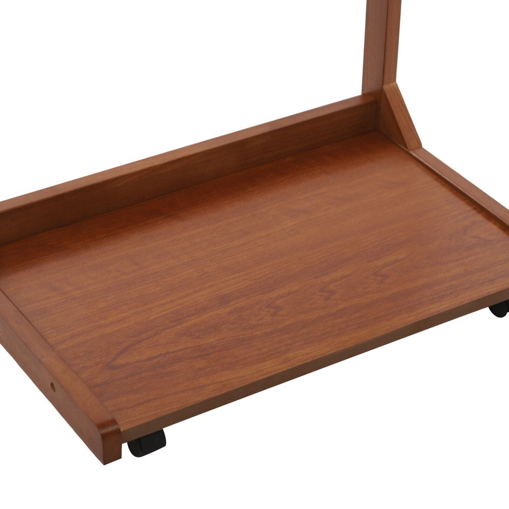 2-tier Walnut-Colored Adjustable Angle C-Shaped End Table With 4-Wheels 55.12lbs