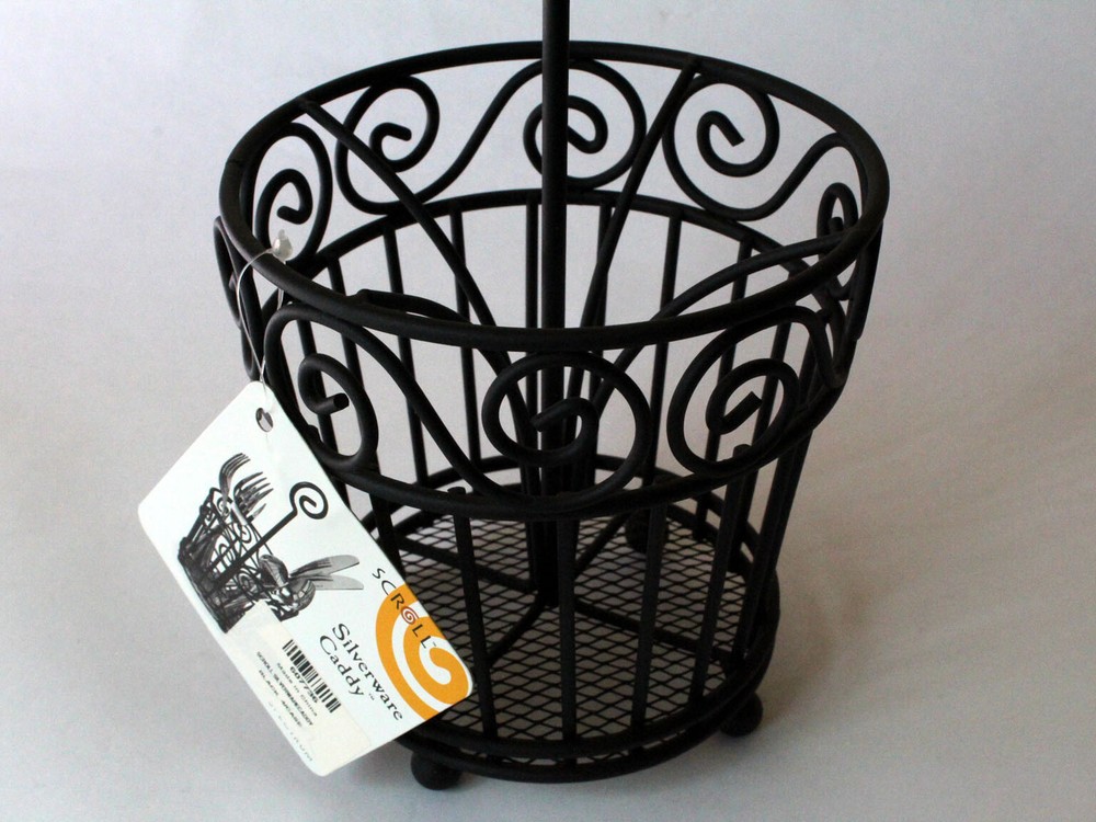 Scroll Condiment Stand Silverware Caddy Set Black Wire Basket Patio Tabletop NEW