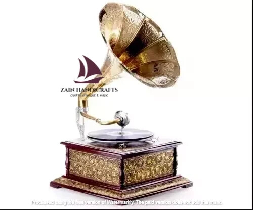 ZAIN HMV Antique Gramophone Fully Functional Working Win-Up Record Player Gift