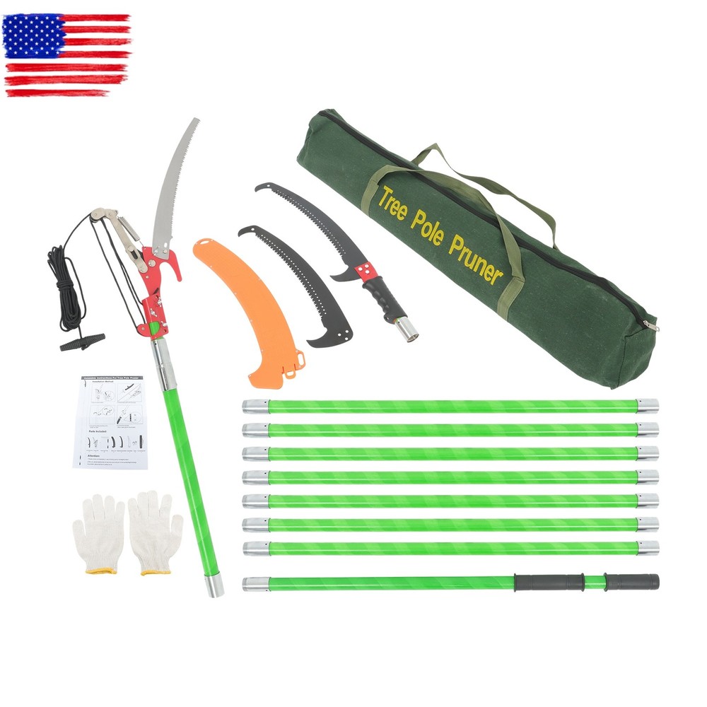 Tree Trimmer Pole Saw 30 Foot Green 9-Segment Extendable Design Easy Storage