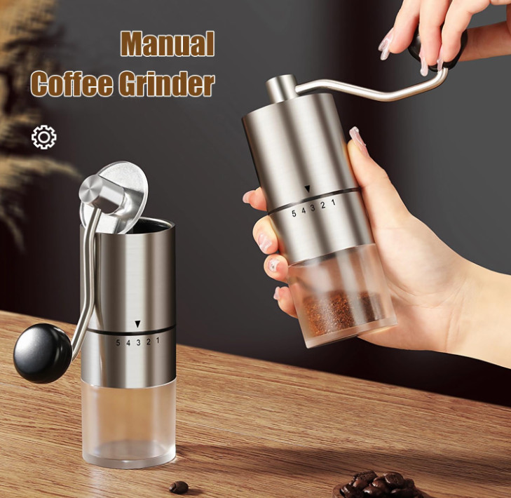 Portable Manuel Coffee Grinder Ceramic Conical Burr w/5 Adjustable Grind Setting