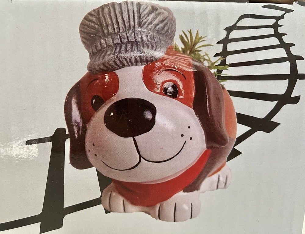 CERAMIC PLANTER DOG TRAIN ENGINEER THEME NEW
