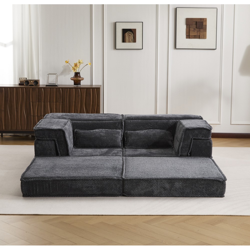 Modular Sectional Sofa w/ Memory Foam, Convertible Loveseat, Dark Grey