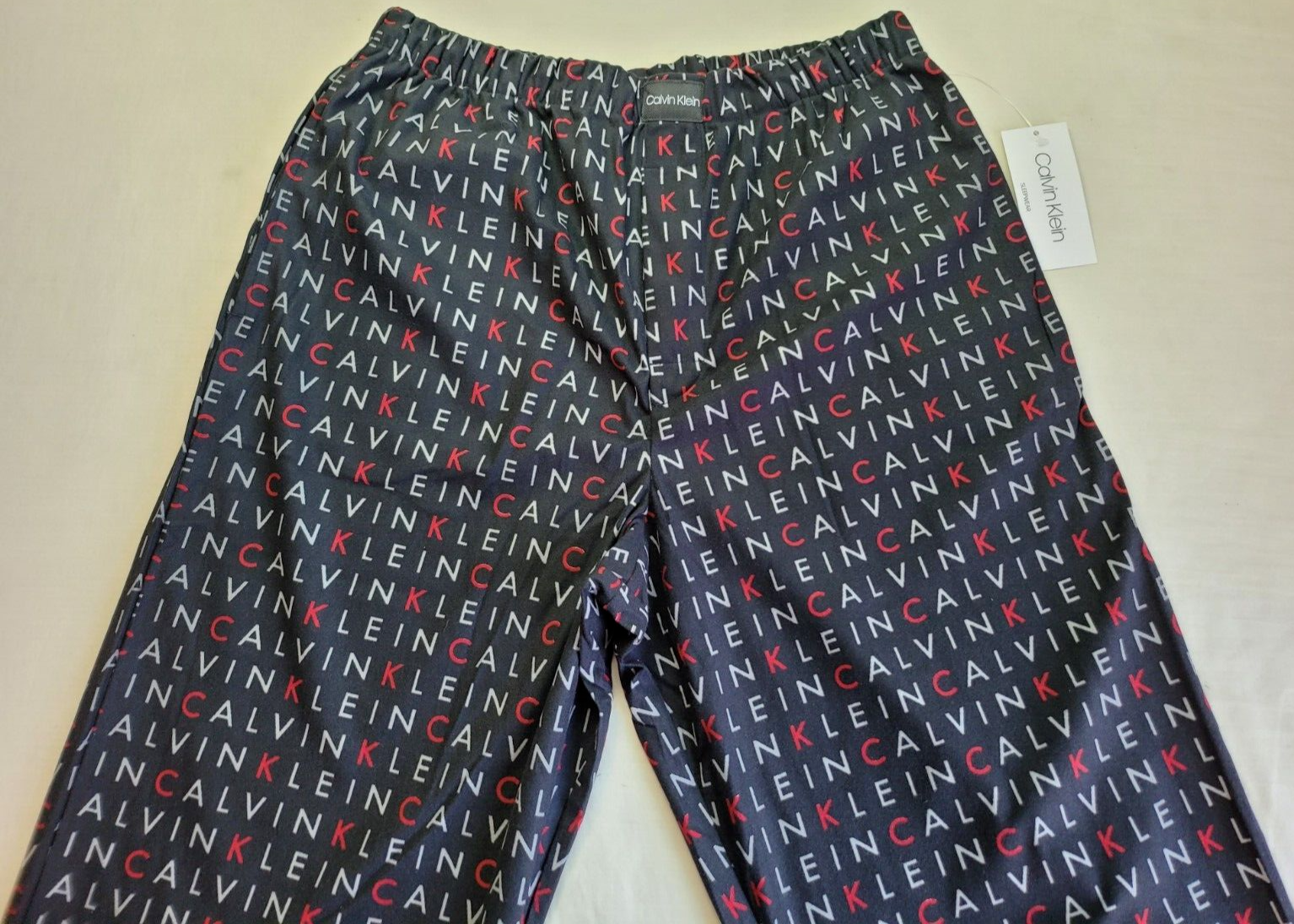 CALVIN KLEIN Fleece Pajama Lounge Sleep Pants Large Black Allover Logo MSRP$42