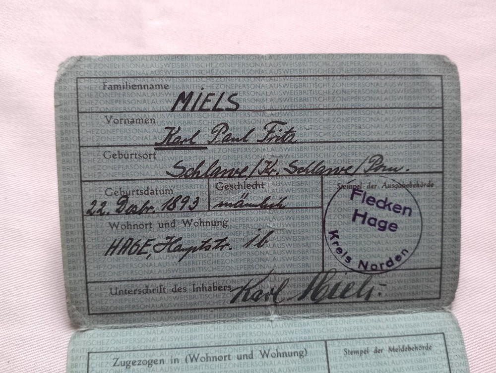 1950, Postwar Germany, identity card and work permit, British Occupation Zone.