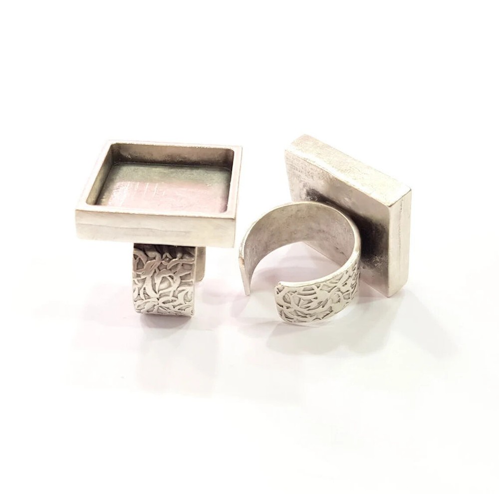 Square Blank Ring Setting Cabochon Base Bezel inlay Mounting Adjustable 20x20mm