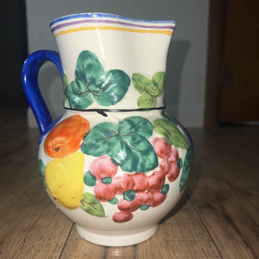 Chechoslovakia Hand Painted Pitcher / Fruit Pattern Design / 8"