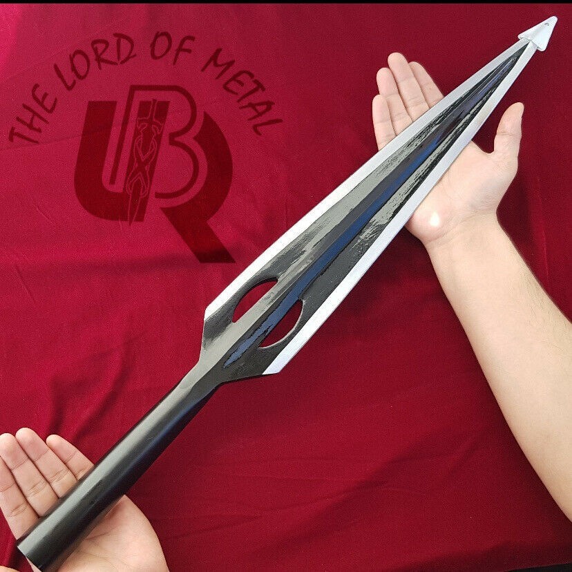 UBR CUSTOM HANDMADE HIGH CARBON STEEL HUNTING SPEAR HEAD WITH LEATHER SHEATH