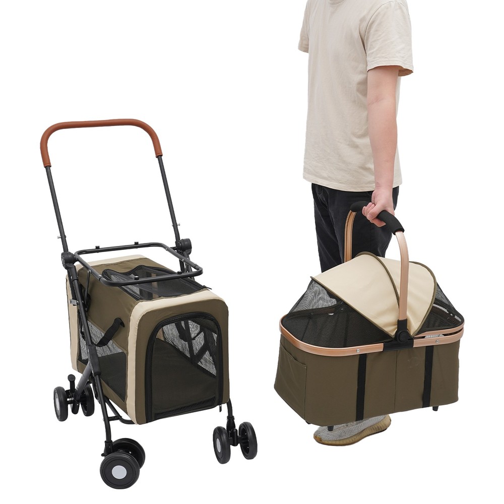 Two-tier Foldable Pet Stroller Dog&cat Stroller For Small & Medium Dogs Portable