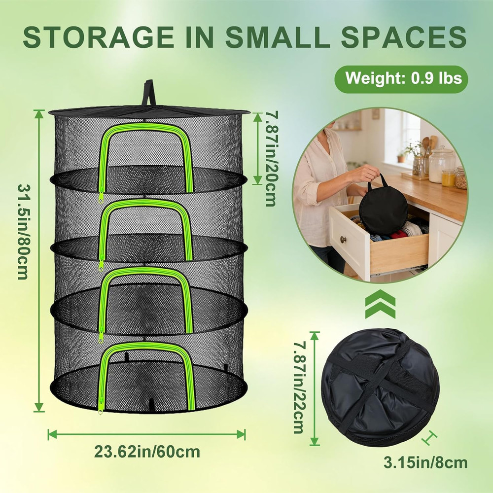 4 Layer Herb Drying Rack, Hanging Mesh Net, Foldable Plant Drying Rack with U-Sh